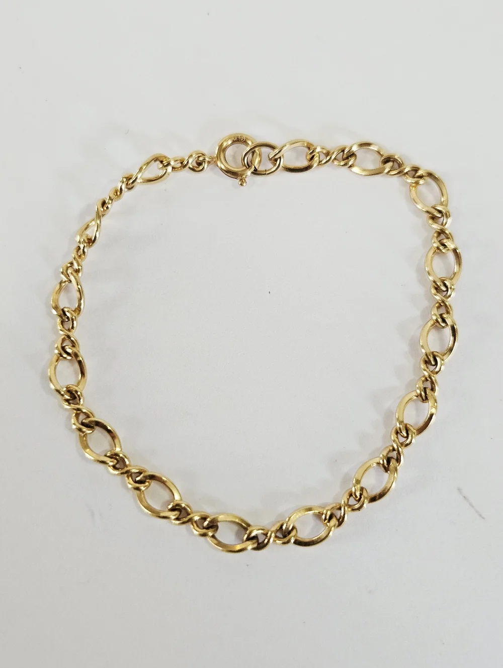 Vintage 12K Gold Filled Signed Polished Infinity Figaro Chain Link Bracelet 7